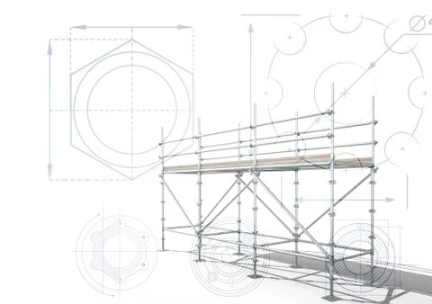 3D scaffolding with white background with cogs Stock Illustration