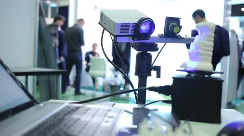 3D-scanner reading data of rotating object at festival Stock Footage 46474404