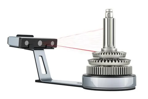 3d scanner scanning of object, 3D rendering Stock Illustration