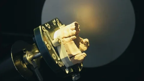 3D Scanning a model of human teeth from gypsum. Creation 3D model for sculpted Stock Footage 102779778