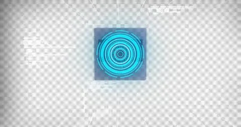 3D scanning target is glowing on transparent background, with grid, floating Foto stock