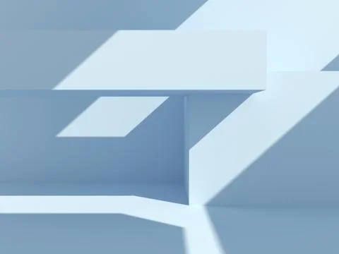 3D Scene - Abstract blue architectural scene with clear sunlight shining down be Stock Illustration