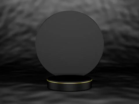 3D Scene - Elegant black stage podium with a cylinder and golden lines Suitable  Stock Illustration