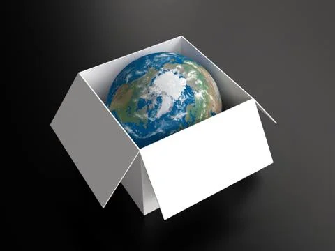 3D Scene - A globe in a rectangular box / 3D Render Stock Illustration