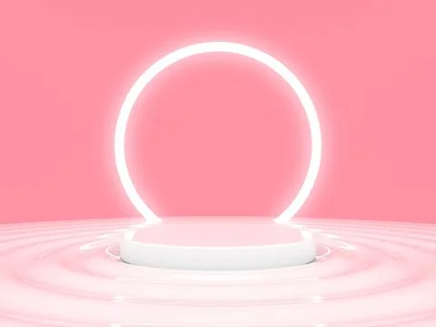 3D Scene - Platform for success on the waves There is a neon circle in the backg Stock Photos