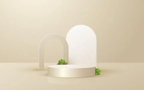 3d scene round podium soft cream background with geometric platform perfect.. Stock Illustration