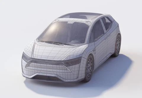 3d schematic wireframe blueprint plan view of generic no brand car Stock Illustration
