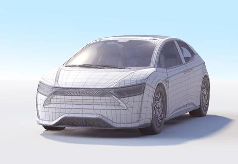 3d schematic wireframe blueprint plan view of generic no brand car Stock Illustration