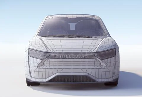 3d schematic wireframe blueprint plan view of generic no brand car Stock Illustration