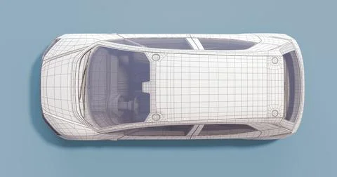 3d schematic wireframe blueprint plan view of generic no brand car Stock Illustration