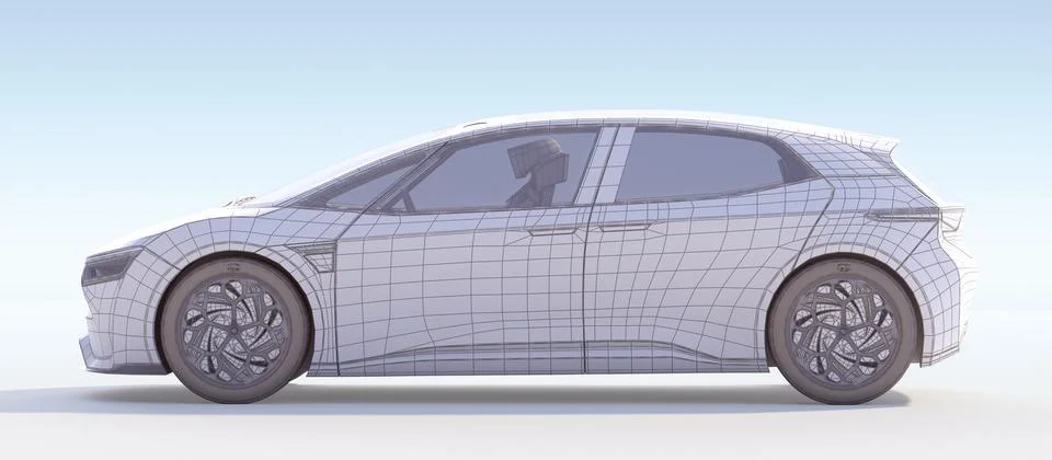3d schematic wireframe blueprint plan view of generic no brand car Stock Illustration