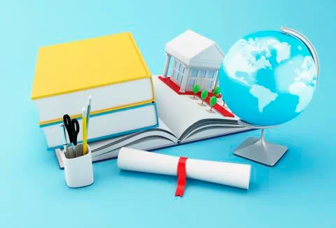 3d School accessories on a opened book Stock Illustration