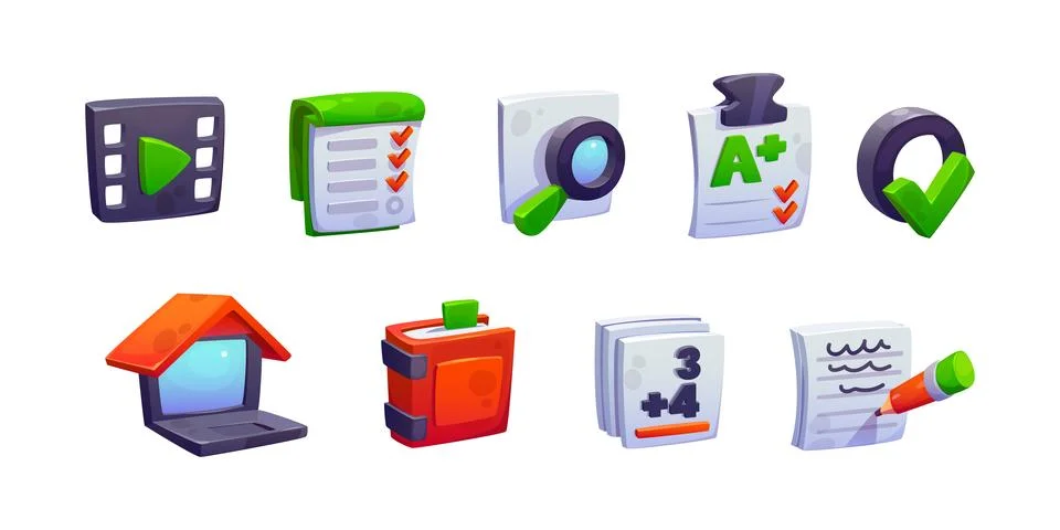 3d school book, online study isometric icon set Stock Illustration