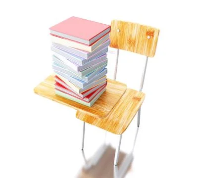 3d School desk with stack of books. 스톡 일러스트