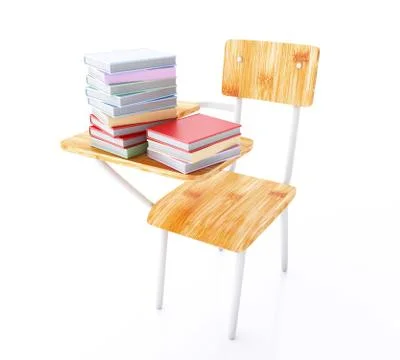3d School desk with stack of books. Stock Illustration
