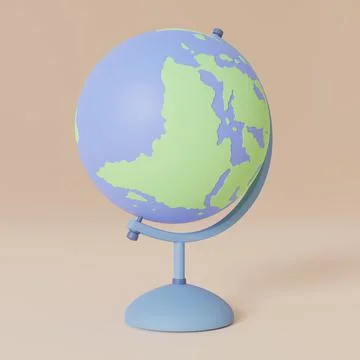 3d school globe planet earth. Geography learning tool. 3d rendering Illustrazione stock