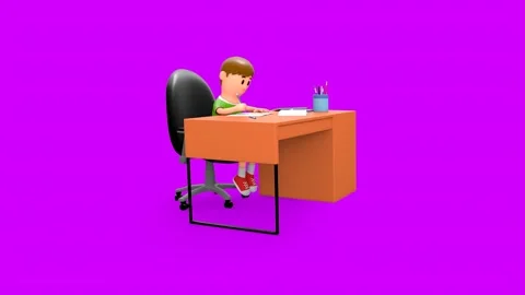 3D Schoolboy Studying Doing Homework On Reading Table Video stock 266971830