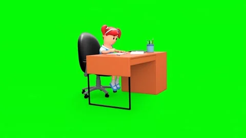 3D Schoolgirl Studying Doing Homework On Reading Table Vidéo 266971895