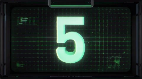 3D Sci Fi Digital Countdown Screen Number 5 Stock Footage 293574540