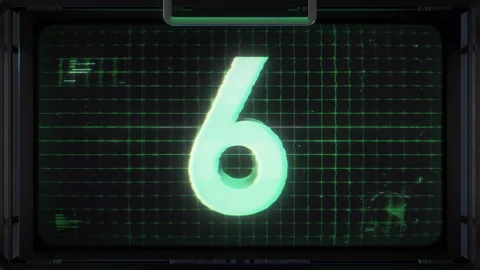 3D Sci Fi Digital Countdown Screen Number 6 Stock Footage 293575630