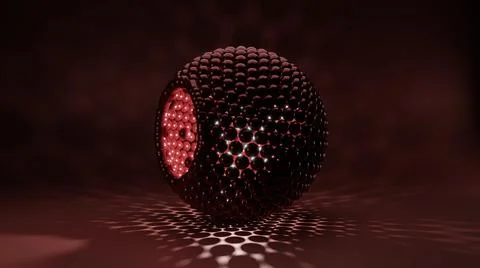 3D sci-fi sphere created with many small spheres in a beautiful environment. Illustrazione stock