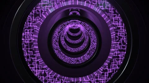 3D sci-fi tunnel made of round digital elements with changing color effect Stock Footage 251866233