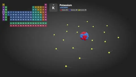 3D Scientific Animation of a Potassium Atom with Orbiting Electrons Stock Footage 333101400
