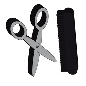 3D scissors with comb isolated on white background.Fashion. Stock Illustration