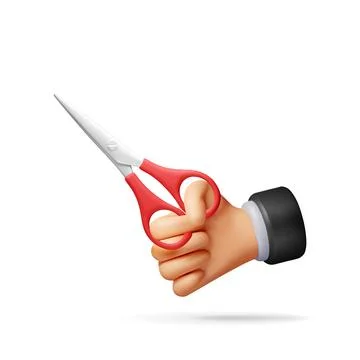 3D scissors with red plastic handles in hand Stock Illustration