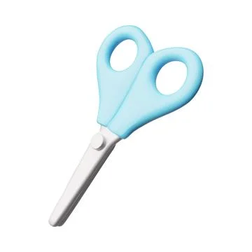 3D scissors. Vector illustration of plastic closed scissors with blue handle and Stock Illustration