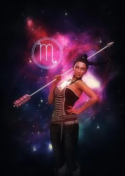 3D Scorpio girl on outer space Ilustración de archivo