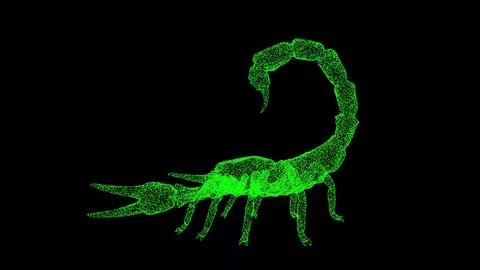3D Scorpion rotates on black background. Dangerous animals concept. Poisono.. Illustrazione stock