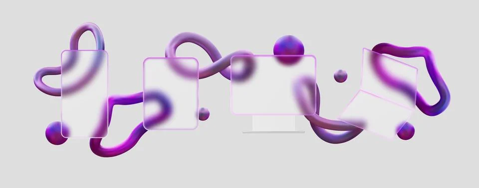 3D screen frames in glass morphism style, vector transparent matt plate for text Stock Illustration