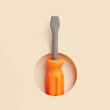 3D screwdriver with orange handle isolated on beige background Illustration