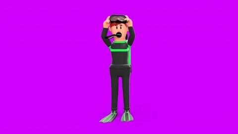 3D Scuba Diver With Suit, Putting On Goggles, Oxygen Hose Vídeos de archivo 266972159