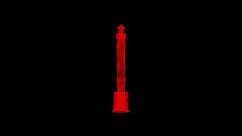 3D sea lighthouse on black background. Object dissolved red flickering part.. Stockillustratie
