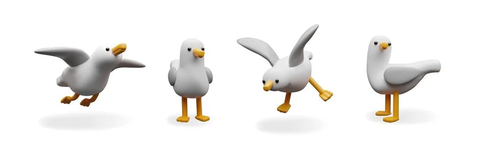 3d seagull set. Stock Illustration