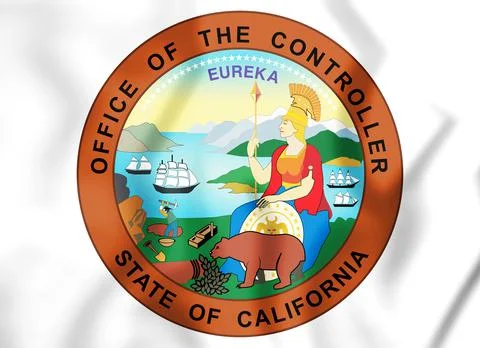 3D Seal of California State Controller, USA. 3D Illustration. Stock Illustration