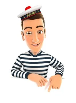 3d seaman pointing to empty wall Stock Illustration