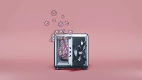 3d seamless loop animation of safe door open to reveal bubbles Stock Footage 311753286