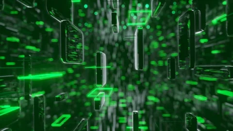 3D seamless loop featuring floating high-tech gadgets, microchips Stock Footage 303099502