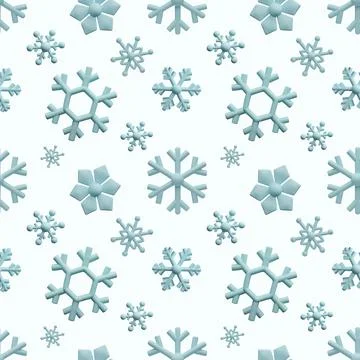 3D seamless pattern with blue snowflakes Stock Illustration