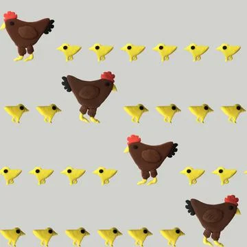 3d seamless pattern chicken with chickens plasticine Foto stock