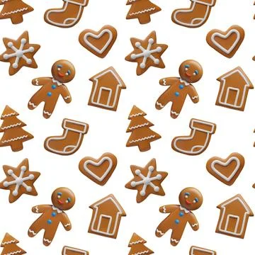 3D Seamless pattern Christmas gingerbread cookies Stock Illustration