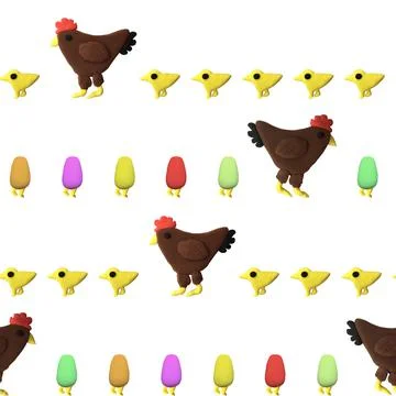 3d seamless pattern easter chicken with chickens plasticine Stockfoto's