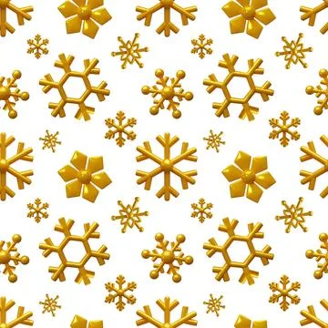 3D seamless pattern with gold snowflakes Stock Illustration