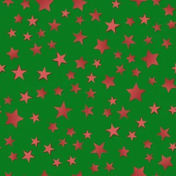 3D seamless pattern with volumetric red stars on a green background. Abstract Stock Illustration
