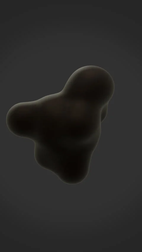 3D seamless vertical animation of enigmatic dance of dark metaball on grey bg Stock Footage 241003591