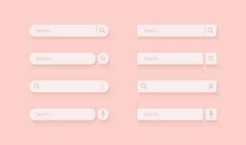 3D search bar. Browser button for website and UI design. Set of different search Illustrazione stock