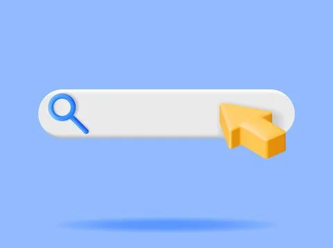 3D Search Bar with Cursor and Magnifying Glass Stock Illustration